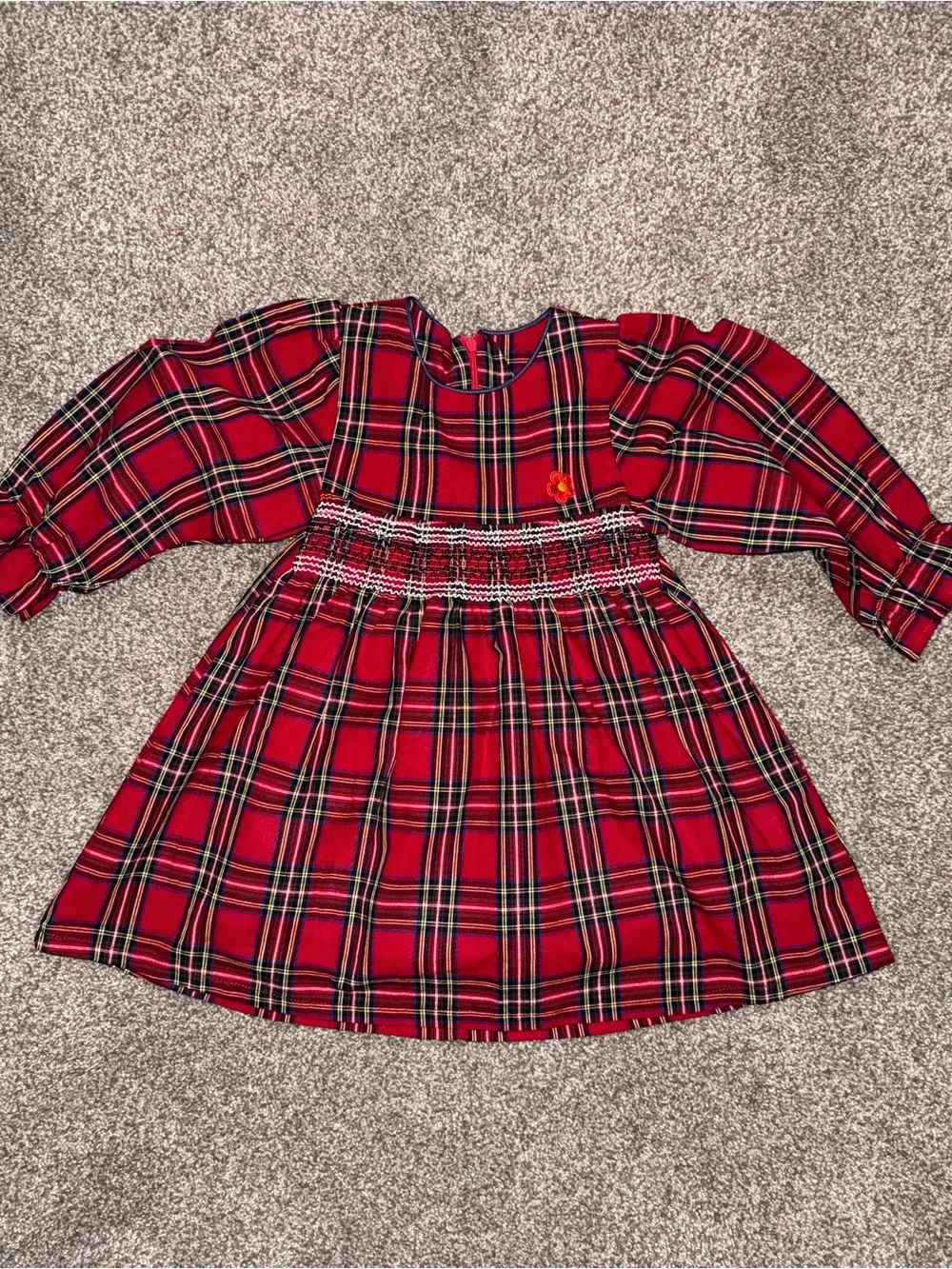2T-3T Red Plaid Smocked Long Sleeve Holiday Dress